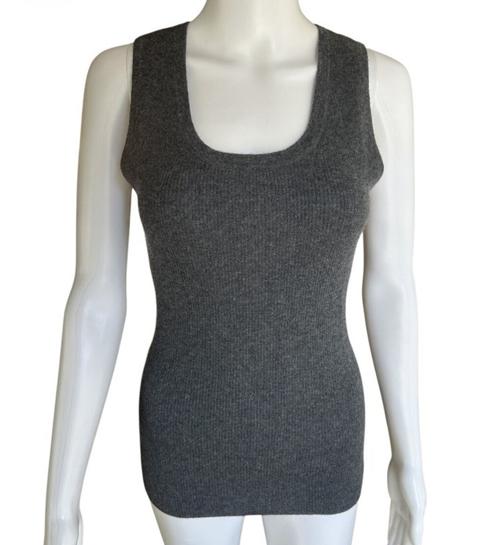 The Cashmere Project Womens M 100% Cashmere Ribbed Tank Top Gray $156 NWT